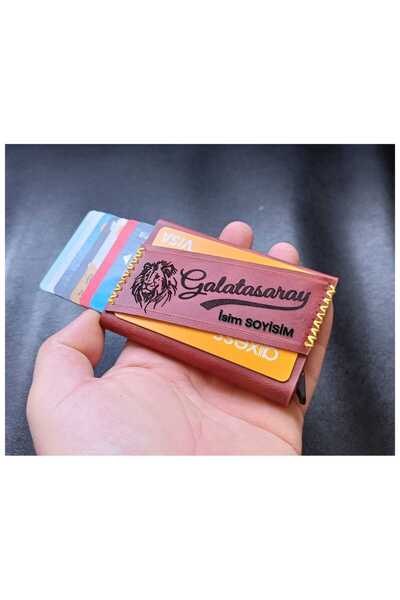 cgderi Kişiye Özel İsim Yazılı Hediyelik Hakiki Deri Kadın Erkek Mekanizmalı Kartlık Galatasaray_