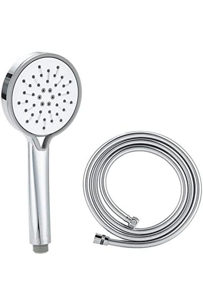 Mu Art Ahşap Mrt Stoneseries Luxury Shower Set - Full Chrome Finish Hand Shower with 3 Different Sprays + 150 cm Silver
