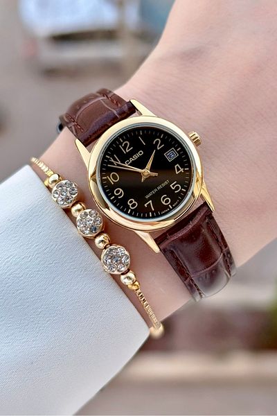 Casio Women's Wristwatch in Case Gold Cord Brown Color 2 Years Warranty