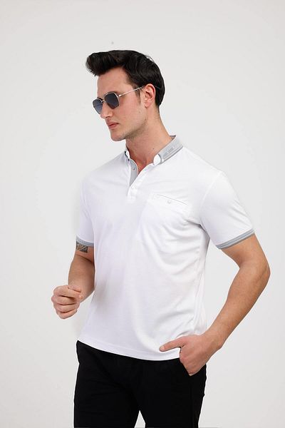 Decas BREEZE Polo Neck Βαμβακερό T-Shirt - Λευκό