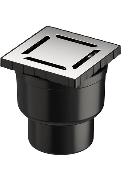 LUXE V-Flow Square 5608277 Shower Channel with Bottom Outlet, 10X10 Cm, Dk 100 Cover, Polished Chrome Lxshp 10