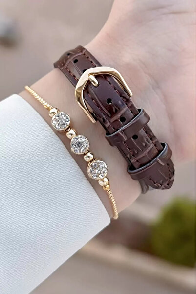 Casio Kasası Altın Kordonu Kahverengi Renk 2 Yıl Garantili Kadın Kol Saati