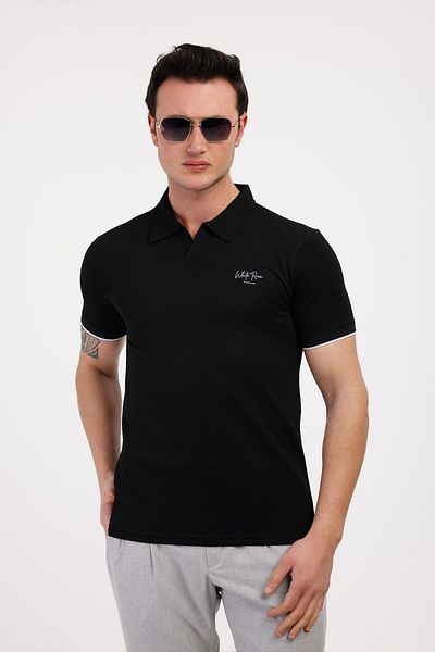 Decas Βαμβακερό μπλουζάκι με γιακά Polo STYLE - Μαύρο