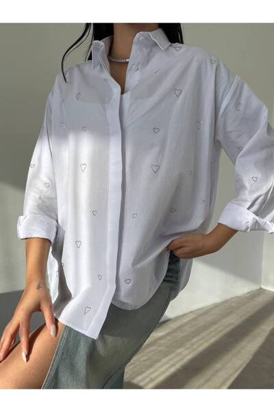 JESSE STORY Оверсайз сорочка з аксесуарами у вигляді каменів у формі серця, п...