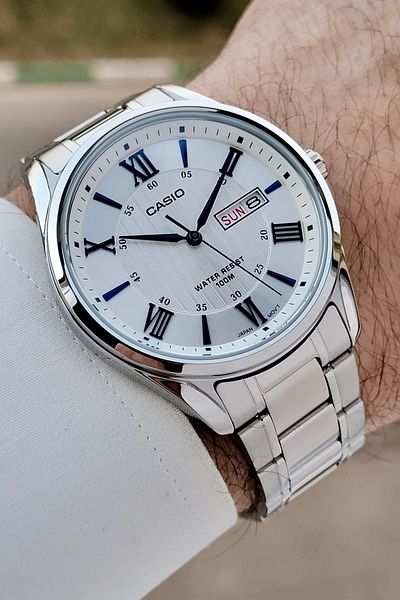 Casio Numerals Blue Cord Metallic Color Men's Wristwatch with 2 Years Warranty