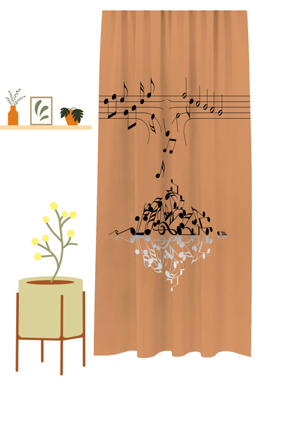 GREENDECOR Note Music Song Composition Bohemian Patterned Special Design Digital Printed (Single Wing) Modern Stylish Background Curtain