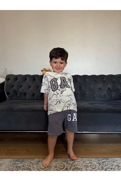 JELİBOOM طقم شورت للأولاد مصنوع من القطن العضوي بنسبة 100% على شكل ديناصور