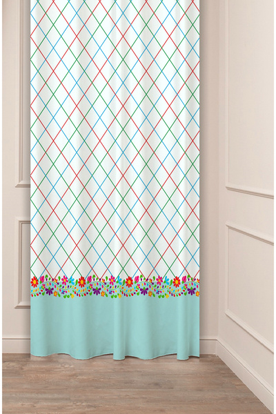 GREENDECOR Flowers Leaf Square Geometric Lines Patterned Custom Design Digital Printed (Single Wing) Background Curtain