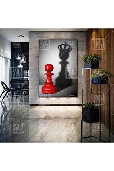 SML TABLO Gerçek Güç Kırmızı Piyon Gölgesi Şah Satranç Dikey Kanvas Tablo