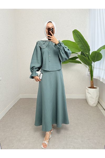 HİJABAYA Baby Collar Scalloped Sleeve Elastic Blouse