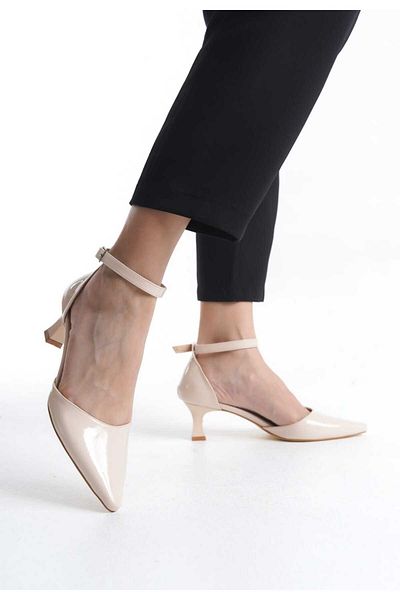JVC Women Beige Patent Leather Low Heel Stiletto