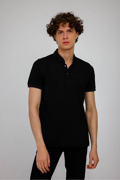 Decas HORIZON Polo Neck Βαμβακερό T-Shirt - Μαύρο