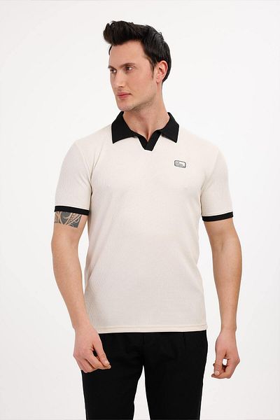 Decas GALAXY Polo Neck Βαμβακερό T-Shirt - Μπεζ