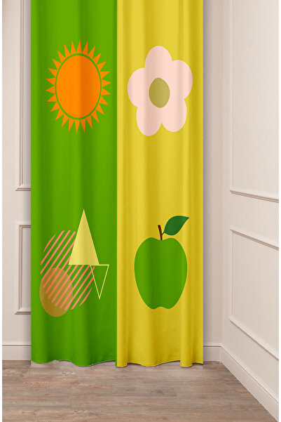 GREENDECOR Daisy Flower Leaf Sun Apple Modelat cu design special Digital cu imprimeu (cu o singură aripă) Perdeau modernă de fundal