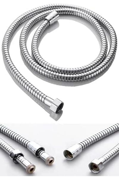Mu Art Ahşap Mrt Stainless Steel Shower Hose, Unbreakable Braided Hand Shower Spiral, 1.5 Meters (Chrome) Art 87130