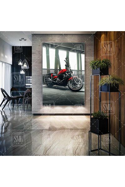 SML TABLO Red Motorcycle Chopper Motocicletă Verticală Pictură pe pânză