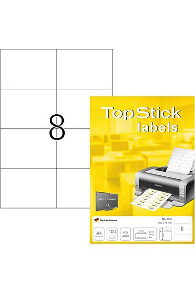 STOREMAX Rom 8716 Universal Labels Din A4 105 X 74 Mm, 100 Sheets, Matte Self-Adhesive, Permanent