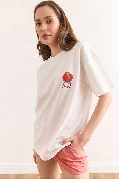 Olalook Women's White Front Back Printed Comfortable Fit 2 Thread T-Shirt Tsh-19000889