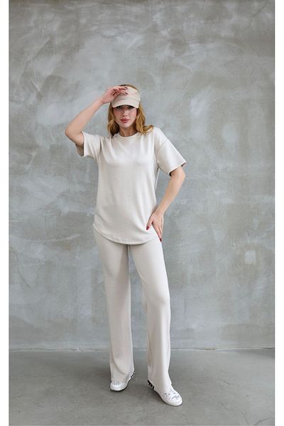 ANKA BOUTIQUE Short Sleeve Stone Tracksuit Set