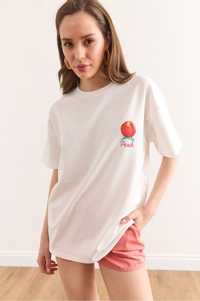 Olalook Women's White Front Back Printed Comfortable Fit 2 Thread T-Shirt Tsh-19000889