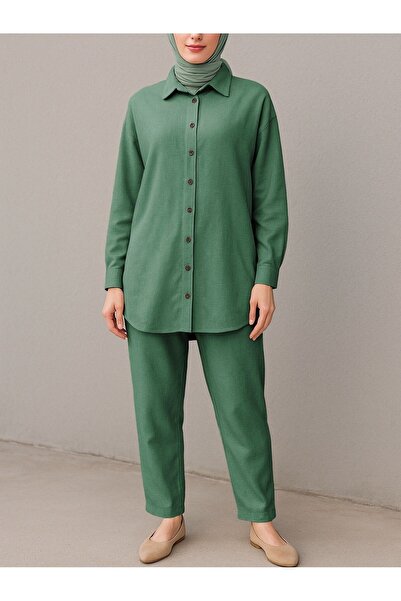 HİJABAYA Παντελόνι με κουμπιά πουκάμισο Λινό Σετ