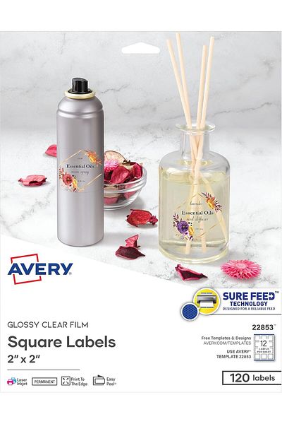 STOREMAX Ezg Printable Blank Square Labels, 5.08cm X 5.08cm, Bright Crystal Clear, 120 Customized