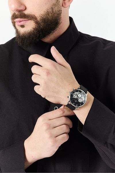 Tommy Hilfiger Men 1710565 Analog Leather Watch 44 Mm, Black