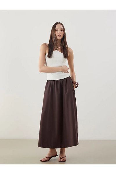LC Waikiki Lcw vision brown elastic waist a-line skirt