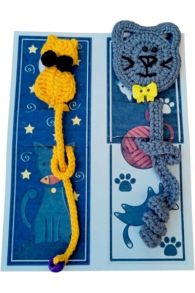 STOREMAX Ezg Set of 2 Handmade Cat Bookmarks, Hand Knitted Cute Figures, for Bookworms