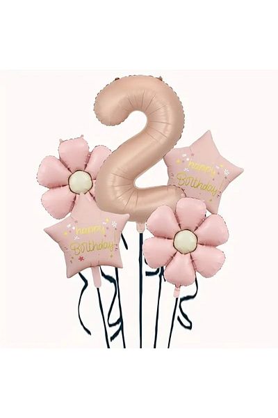 DÜVENCİ TİCARET Pink Daisy Star Foil Balloon Age Balloon Set