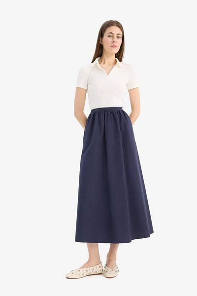 DeFacto New Season A-Line Regular Waist Half Lined Poplin Midi Skirt