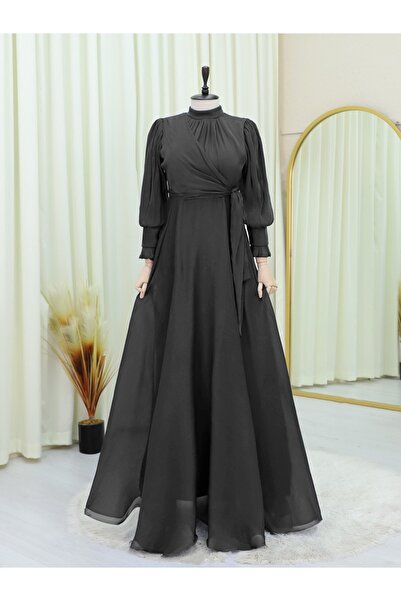 HİJABAYA Dik Yaka Yandan Bağlamalı Janjanlı Abiye