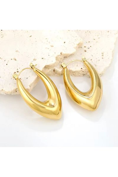 Çelik V Model Oval Gold Steel Earrings