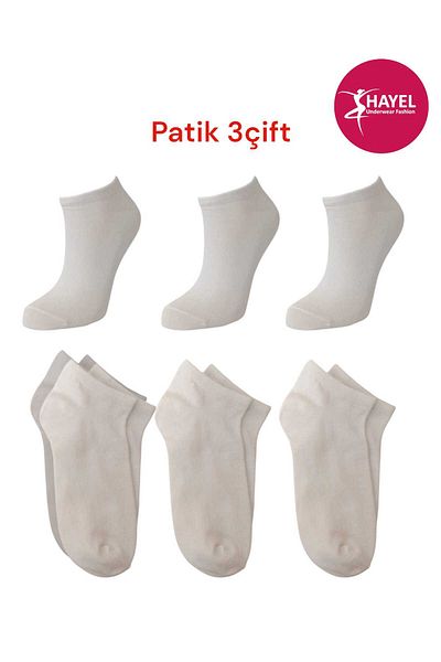 HAYEL 3 Pairs White Plain Cotton Booties Socks