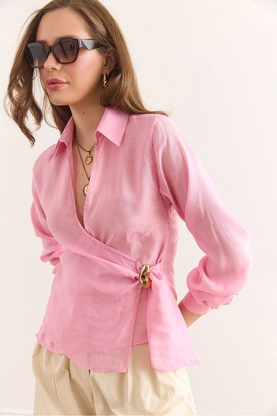 Olalook Γυναικεία μπλούζα Candy Pink Side με κορδόνια BLZ-19002946