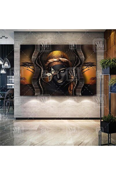 SML TABLO Afrikalı Siyahi Zenci Model Gold Kelebek Gözlü Eşarplı Kadın Yatay ...