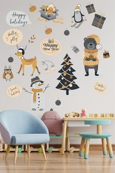 STOREMAX Ezg Cute Teddy Bear and Friends Celebrating New Year Children's Room Sticker Ezsnshop 1065757