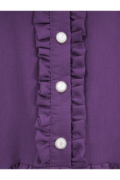 HİJABAYA Ruffled Front Half Button Linen Suit