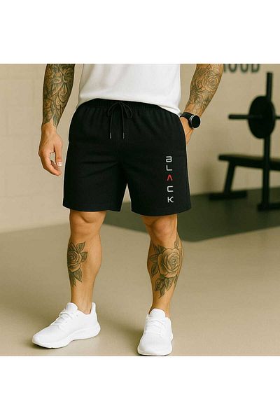 TREND ALİSSE Pantaloni scurți sport pentru bărbați - Pantaloni scurți sport pentru fitness, cu imprimeu negru, cu buzunare