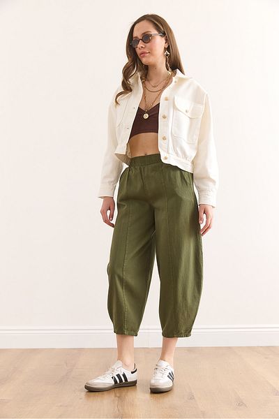 Olalook Women's Khaki Pocket Baggy Gabardine Trousers Pnt-19000337