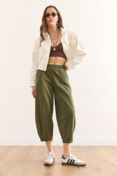 Olalook Kadın Haki Cepli Baggy Gabardin Pantolon PNT-19000337