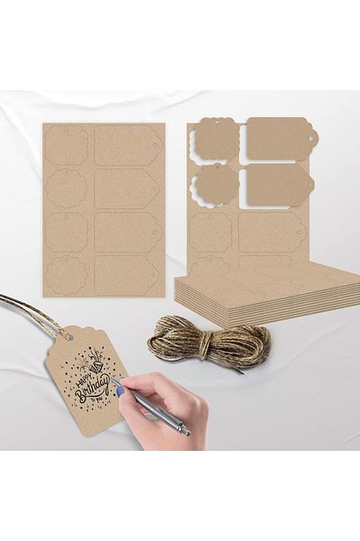 LUXE Kraft Packaging Labels - 104 Pcs Kraft Tag with Jut String - 4 Different in Different Forms