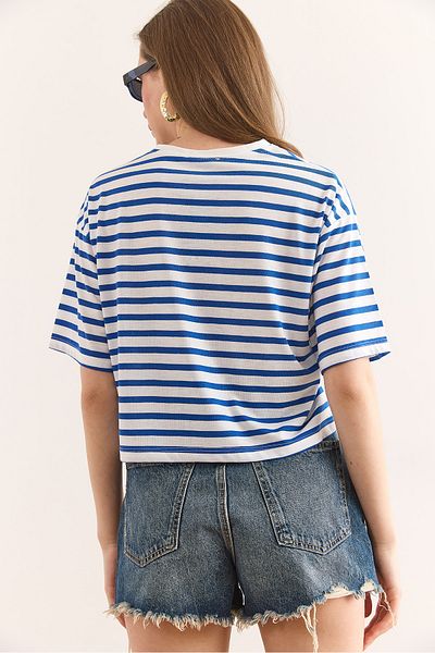 Olalook Γυναικείο T-Shirt Saks Blue ριγέ Crop TSH-19000890