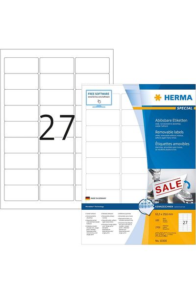 LUXE 10300 Universal Label Din A4 Removable 63.5 X 29.6 Mm, 100 Sheets, Paper, Matt Self