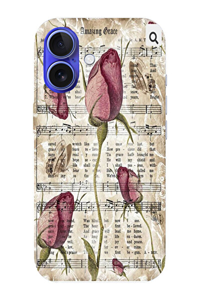 moonset Iphone 16 Uyumlu Çiçek ve Notalar Tasarımlı Baskılı Şeffaf Telefon Kı...