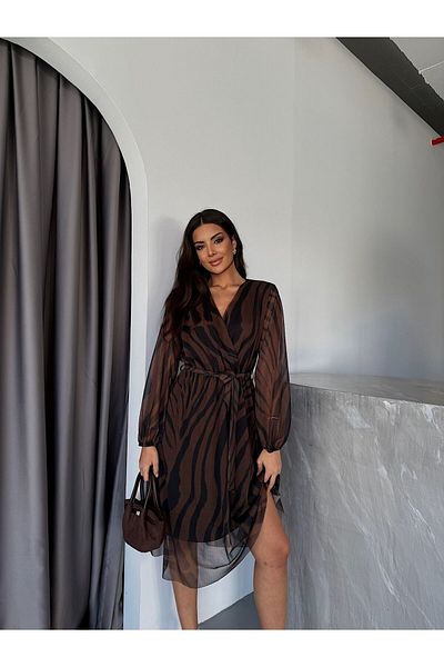 LOU MODA Women's Zebra Patterned Double Breasted Short Chiffon Dress, Trend, Special Occasions, Stylish Evening