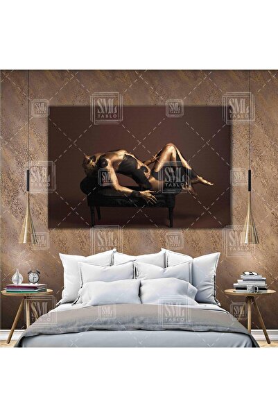 SML TABLO Sırtüstü Yatan Nü Kadın Model Yatay Kanvas Tablo