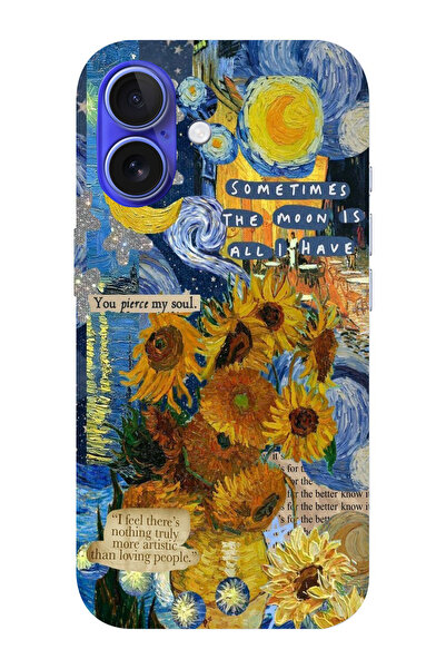 moonset Iphone 16 Plus Uyumlu Van Gogh Tasarımlı Baskılı Şeffaf Telefon Kılıfı