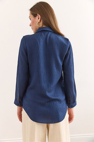 Olalook Γυναικείο πουκάμισο Navy Blue με λεπτές ρίγες GML-19001336
