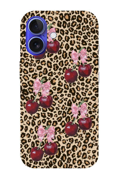 moonset Iphone 16 Plus Uyumlu Leopar ve Fiyonk Tasarımlı Baskılı Şeffaf Telef...